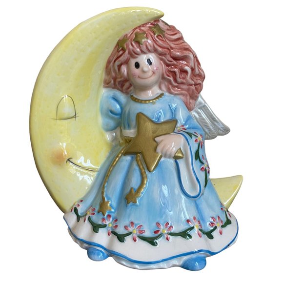Vintage Fitz And Floyd Moon Beams Ceramic Bank Celestial Girl Red Head Coin Bank - Picture 1 of 12